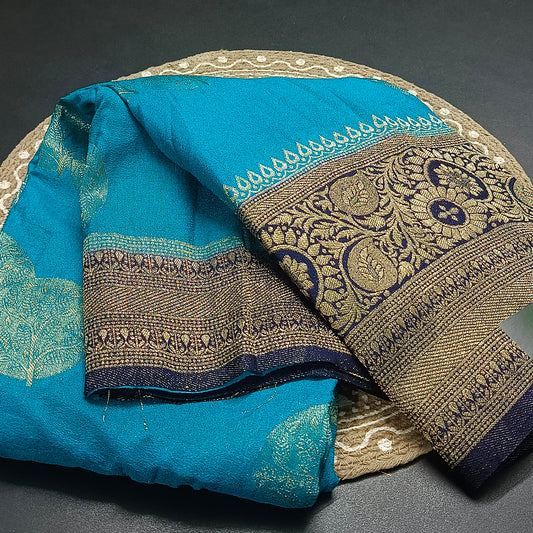Sky Blue banarasi vana premium vegan Kaddi georgette saree MA25208