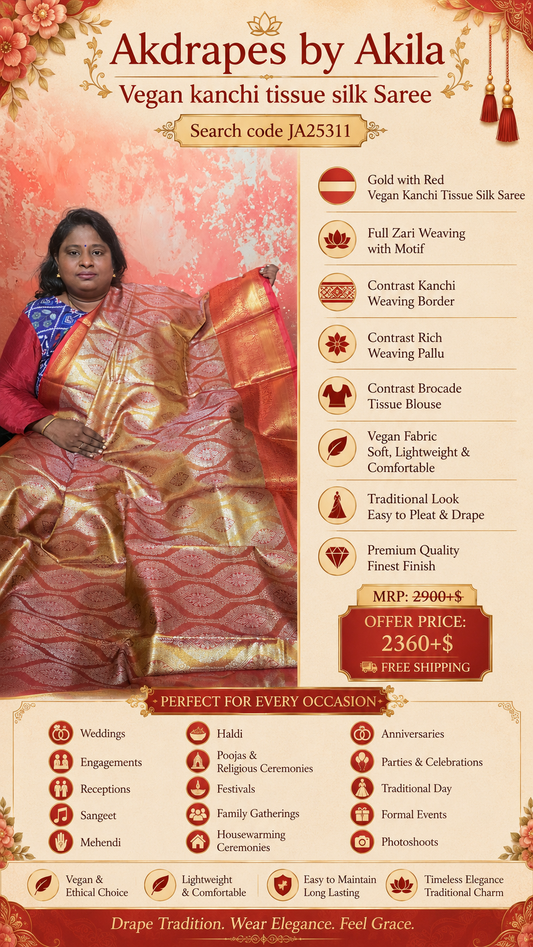 Red Gold Swarnika Vegan bridal silk saree JA25311