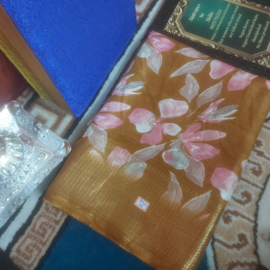 Mustard Vegan dola floral Weaving border saree JA26109