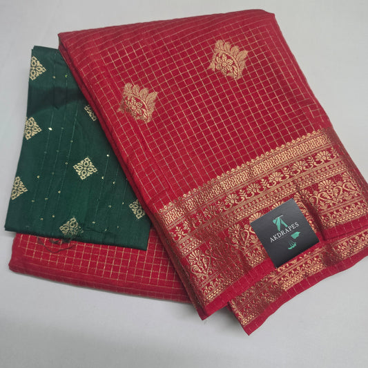 Red with Dark Green Jaalika Vegan Viscose Georgette Saree MA25221