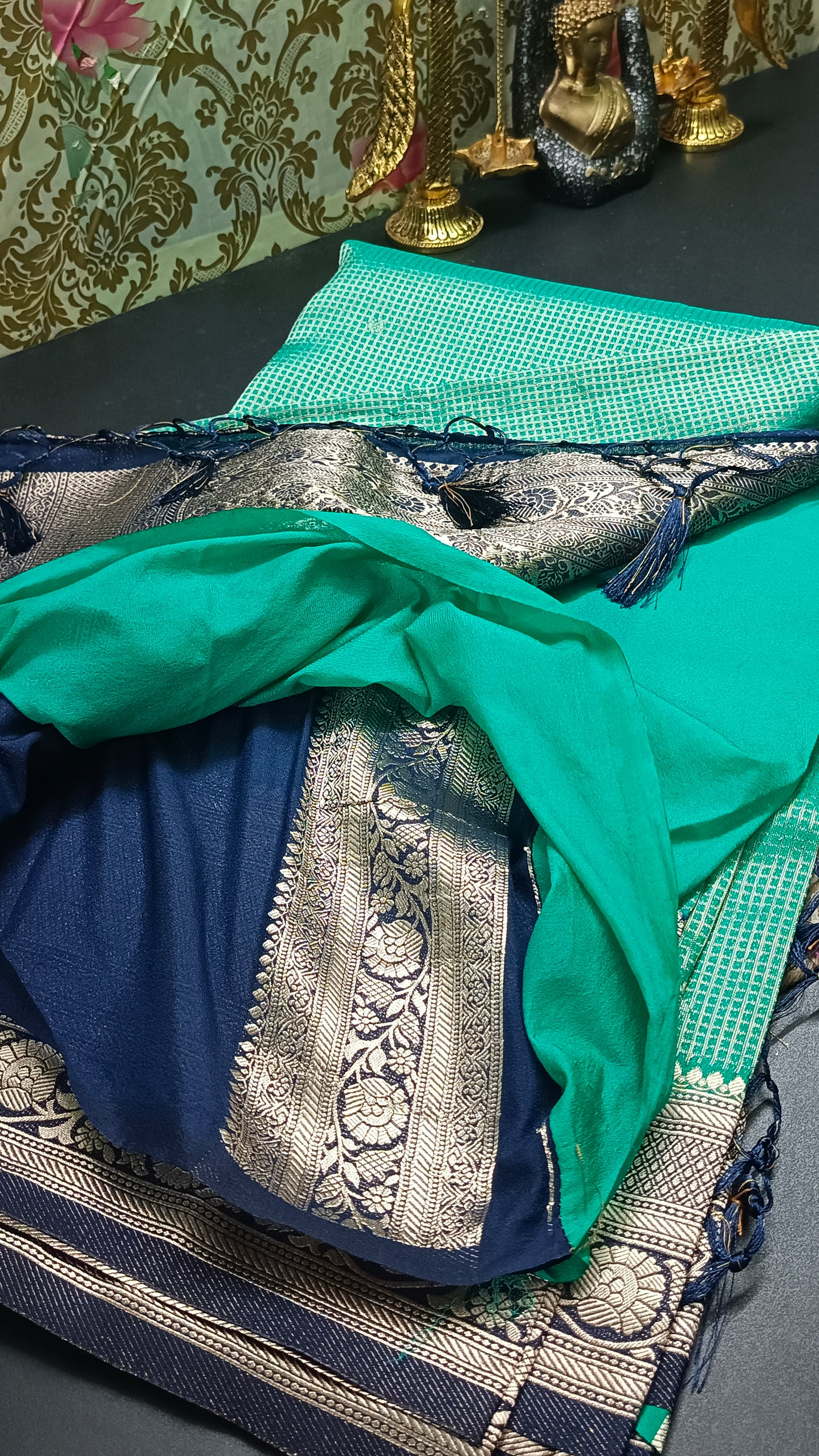 Sapphire green  Zari tara vegan banarasi kaddi georgette saree MA25259