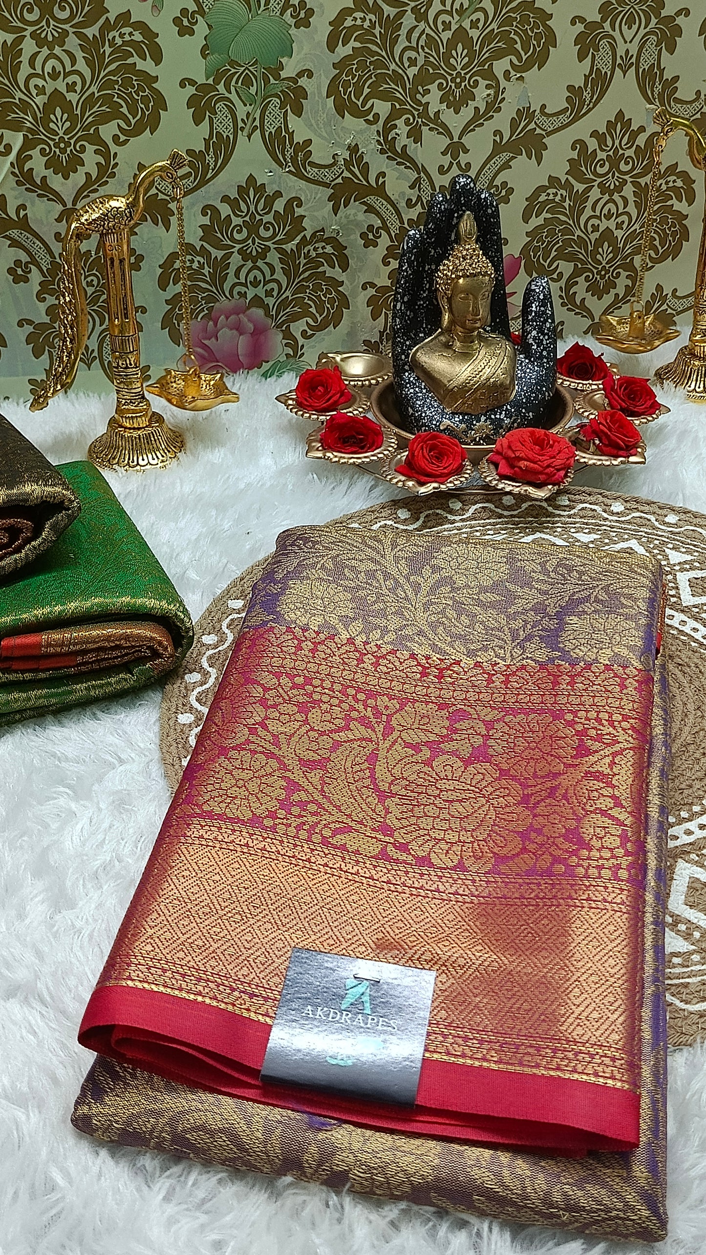 Violet with Red Ratna Vastra vegan kanchi tissue silk saree MA25082