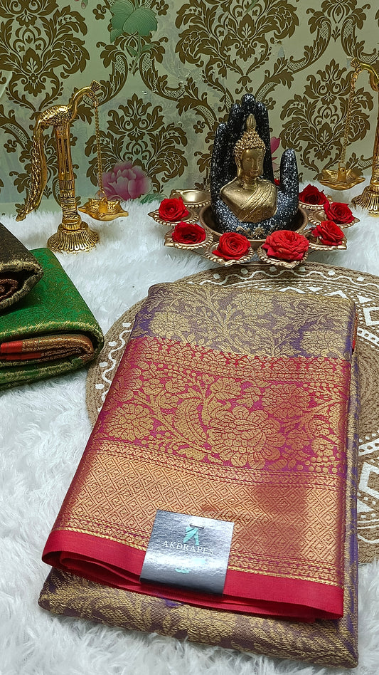 Violet with Red Ratna Vastra vegan kanchi tissue silk saree MA25082