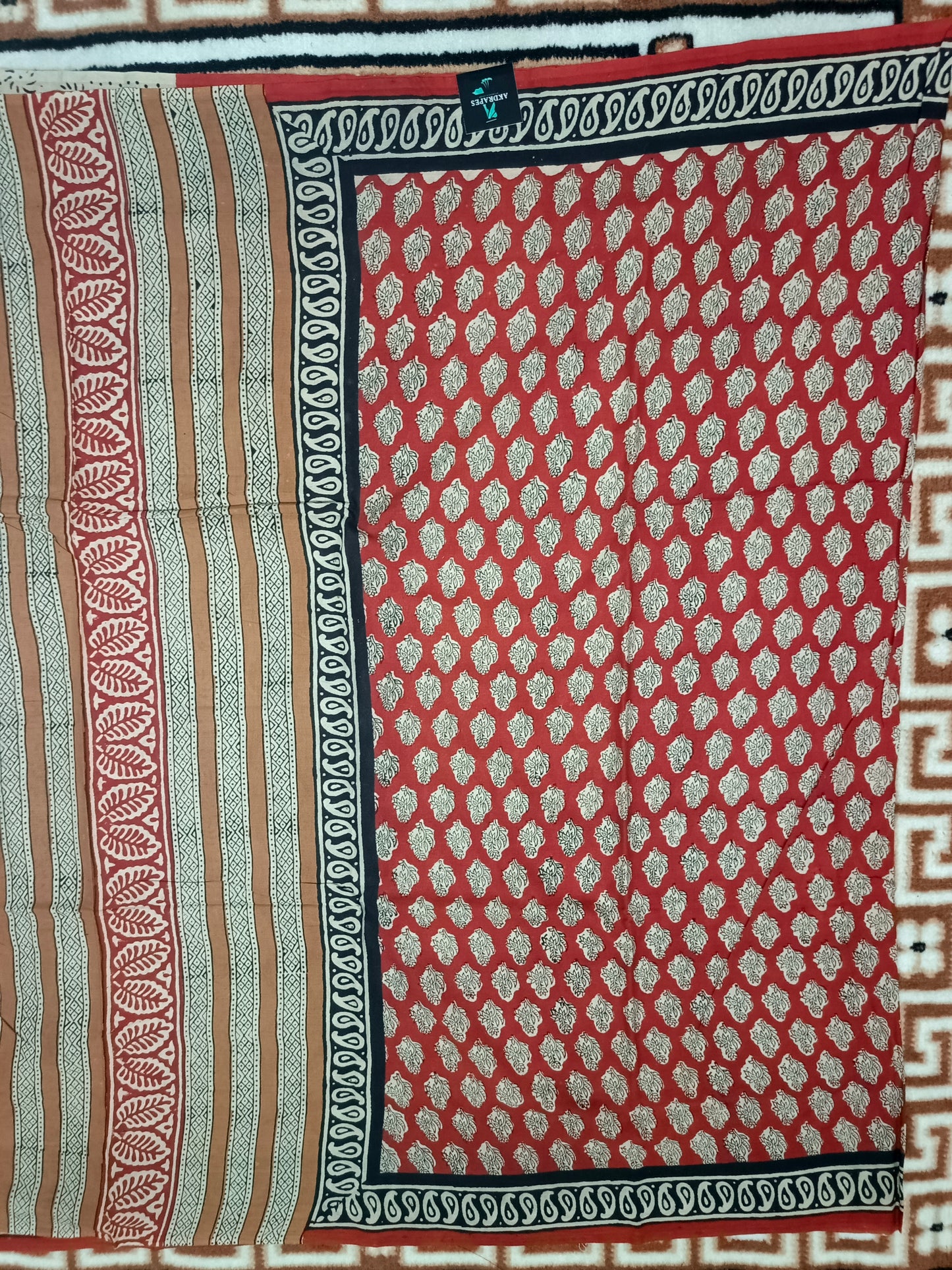 Red Bagru printed Vegan pure cotton saree HA25993