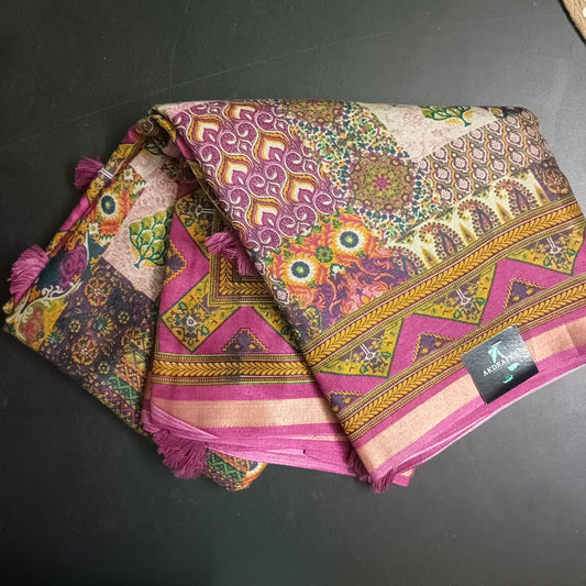 Pink sugandha vegan digital malai cotton saree SA25576