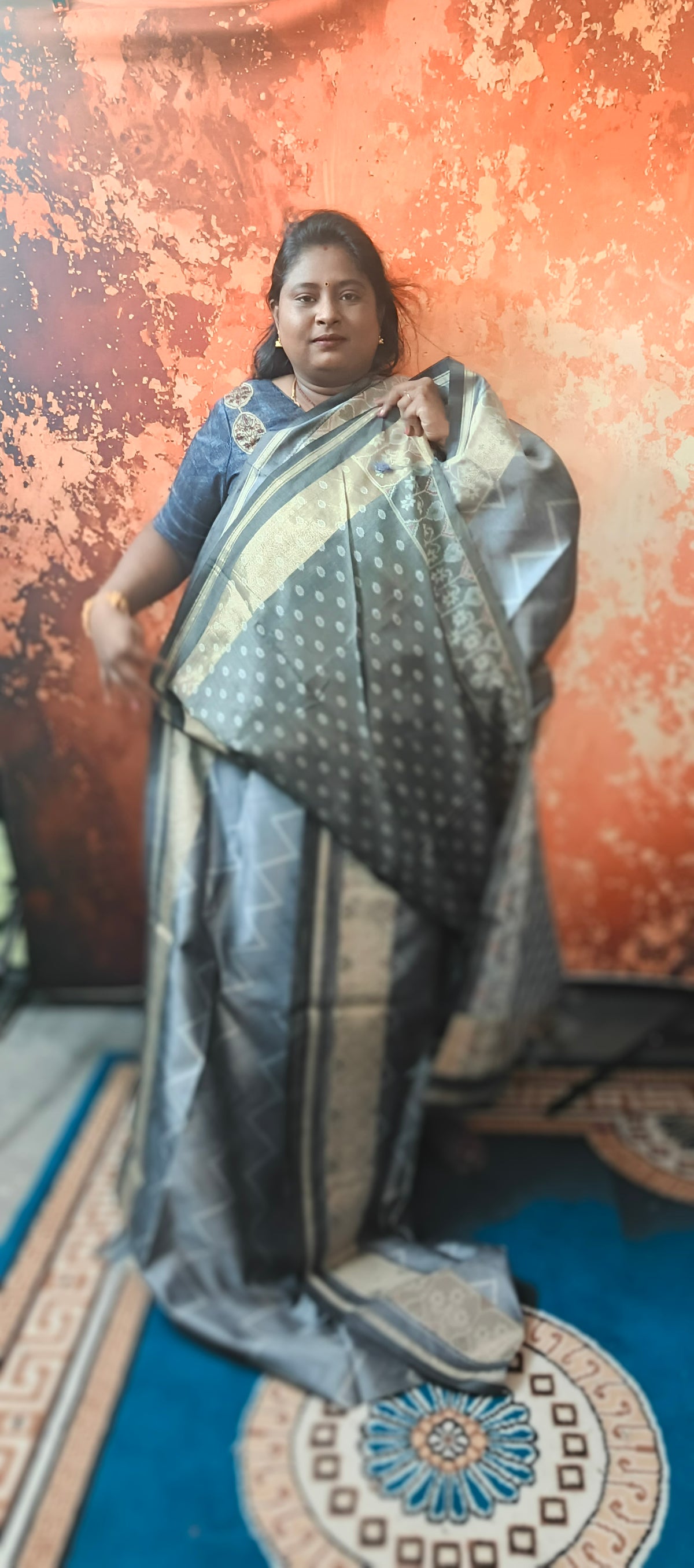 Grey with Black Zigzag Handweave Ikkat Vegan Silk Cotton Saree HA25430