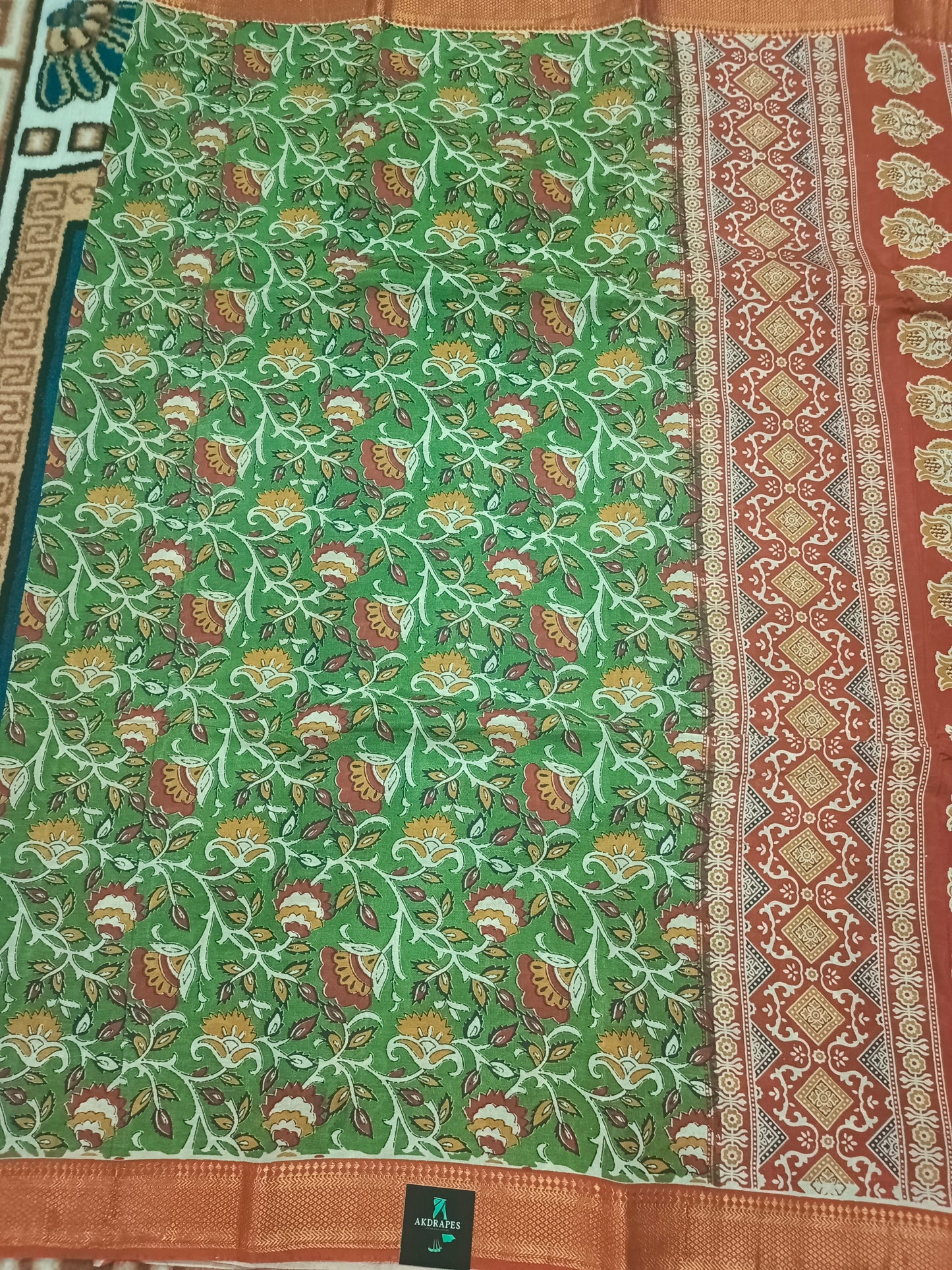 Green Kalamkari veg dyed Vegan Magalgiri silk cotton Saree HA25475