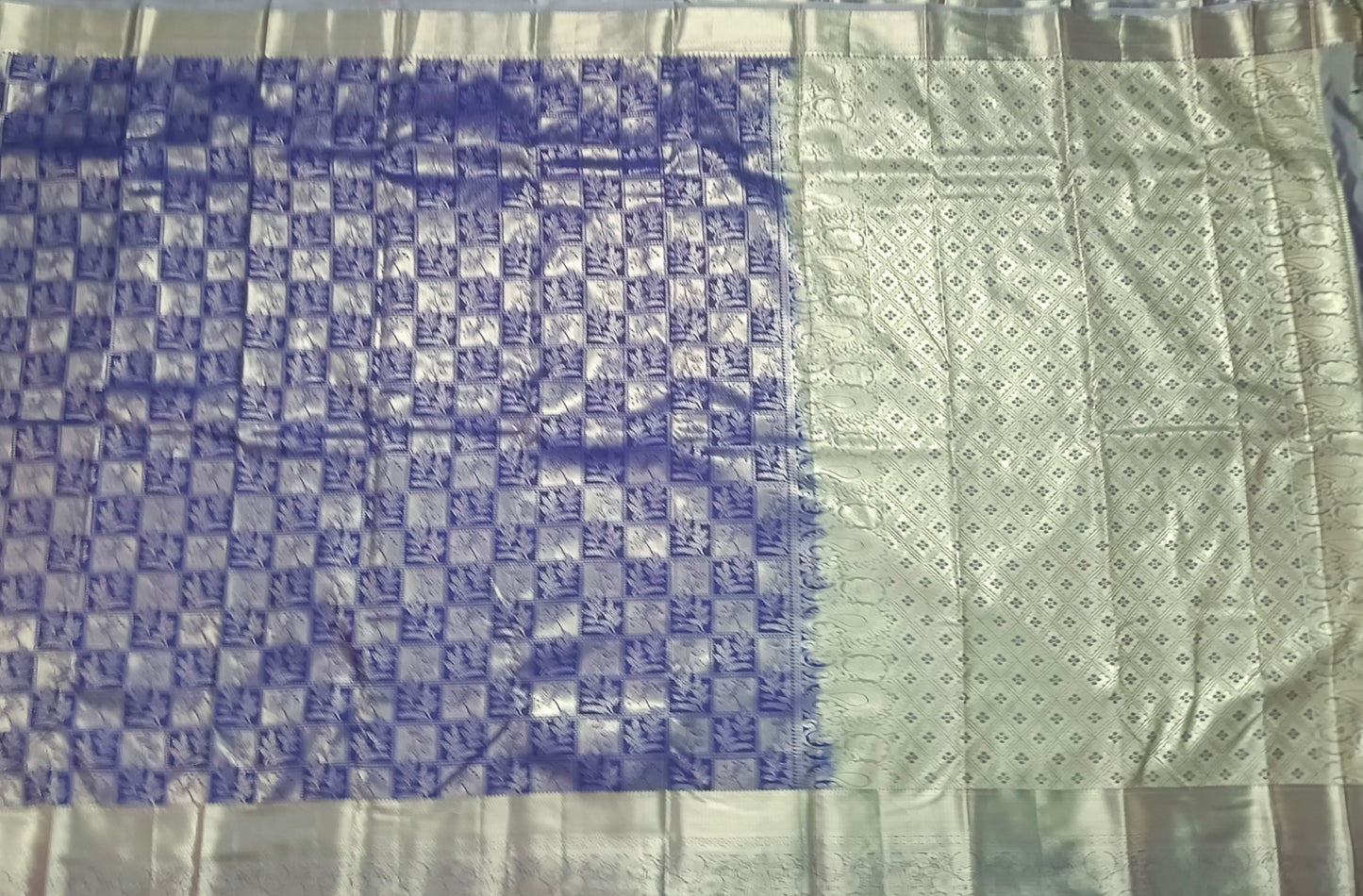 Royal blue Parijatham Vegan premium kanchi brocade silk saree LA25921