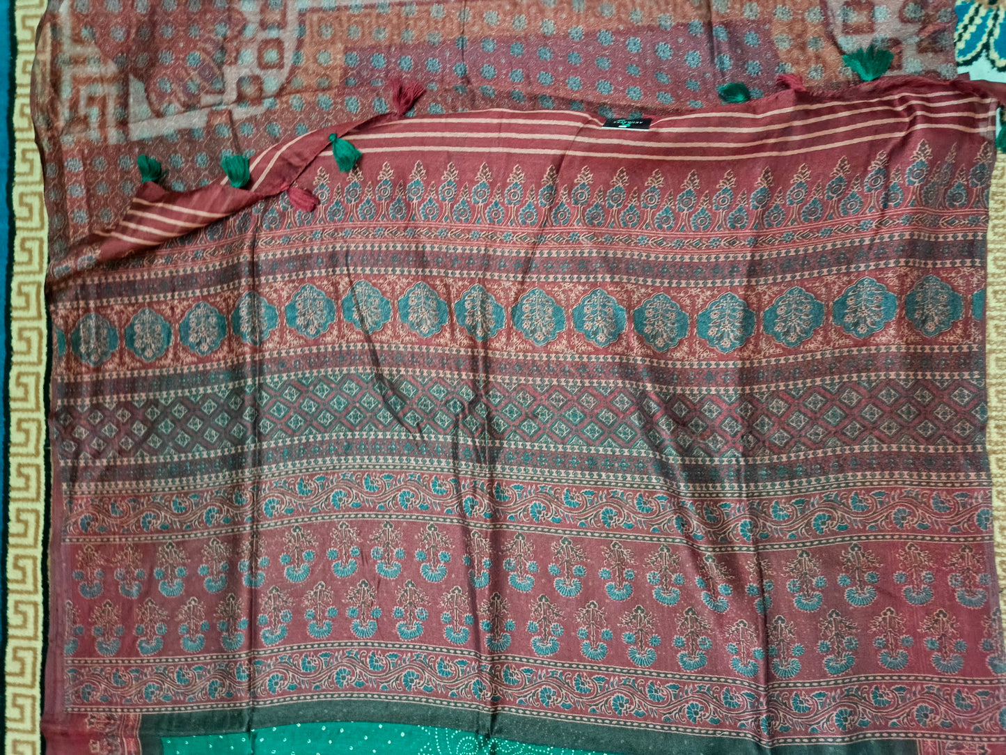 Green Fushion bandhini Ajrakh Malai cotton saree HA25410