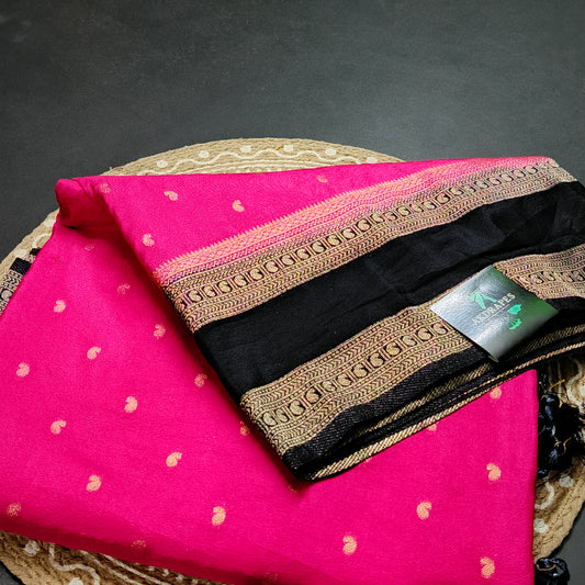 Pink Navy Blue Kairika Vegan Viscose Crepe Silk Saree MA25167