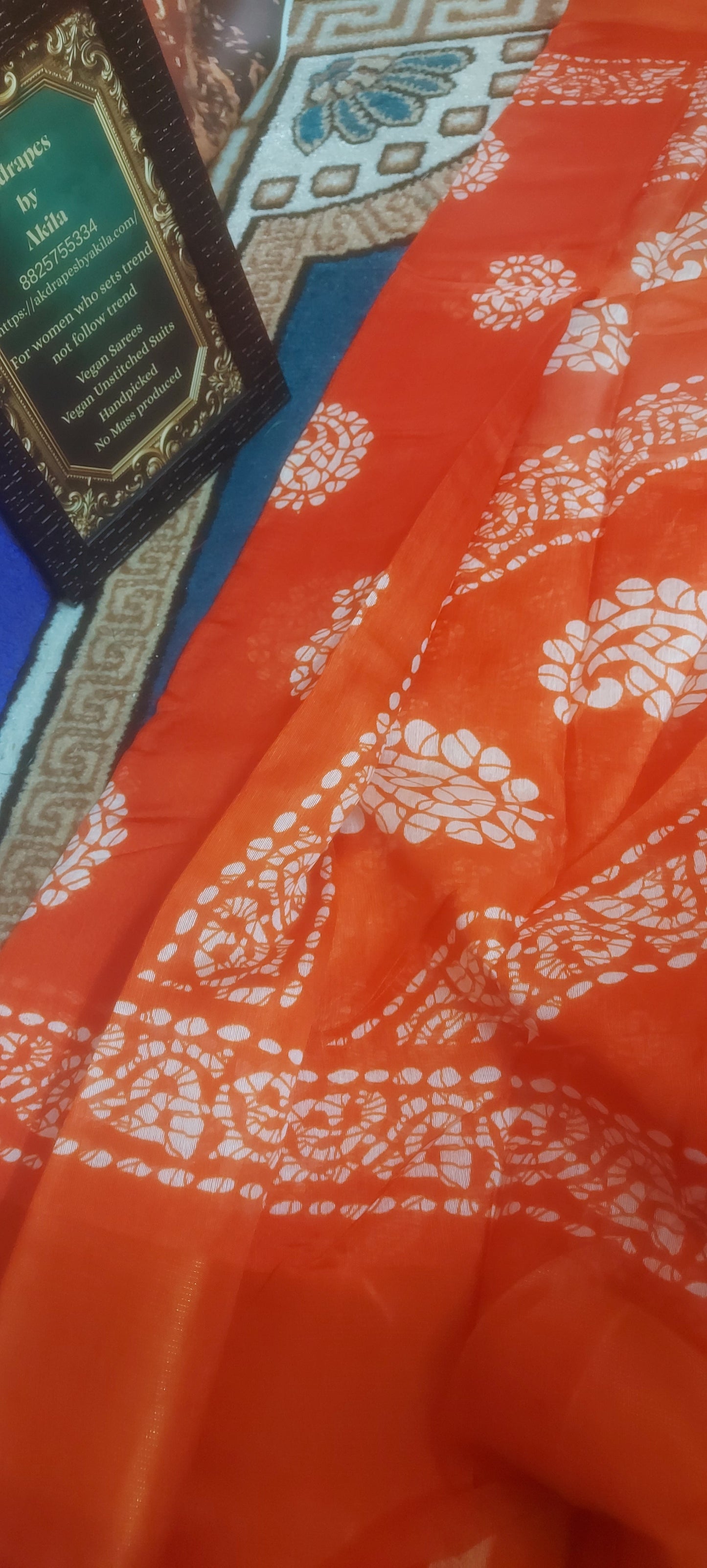 Orange Mango Batik linen zari border saree JA26029