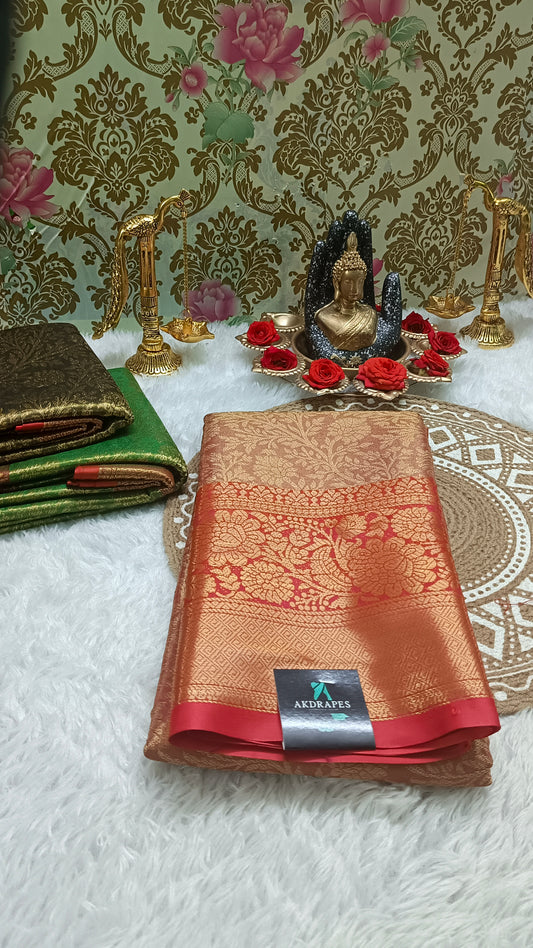 Pink with red Ratna Vastra vegan kanchi tissue silk saree MA25081