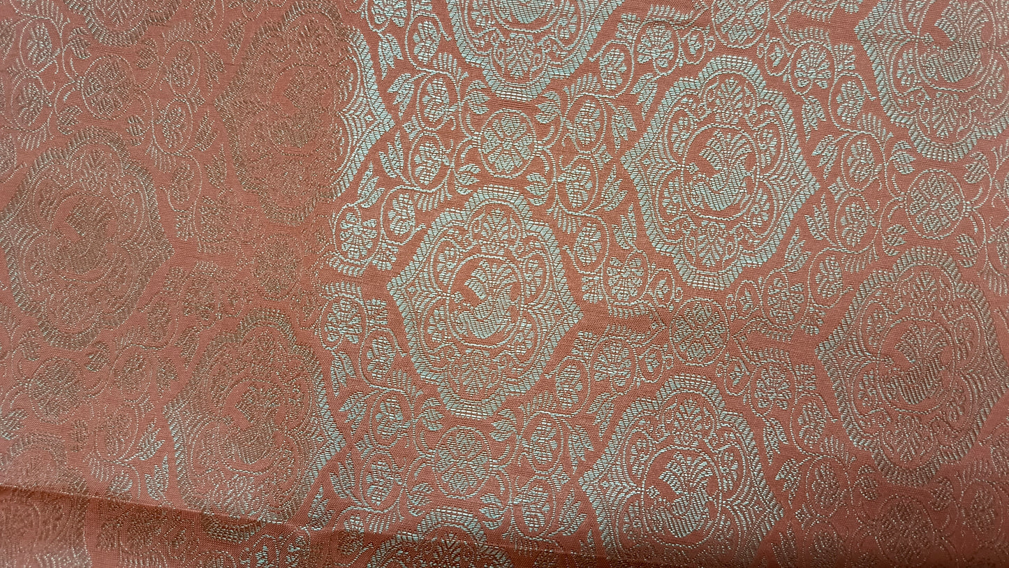 Peach with pastel green Aishwariyam vegan kanchi brocade silk saree LA25949