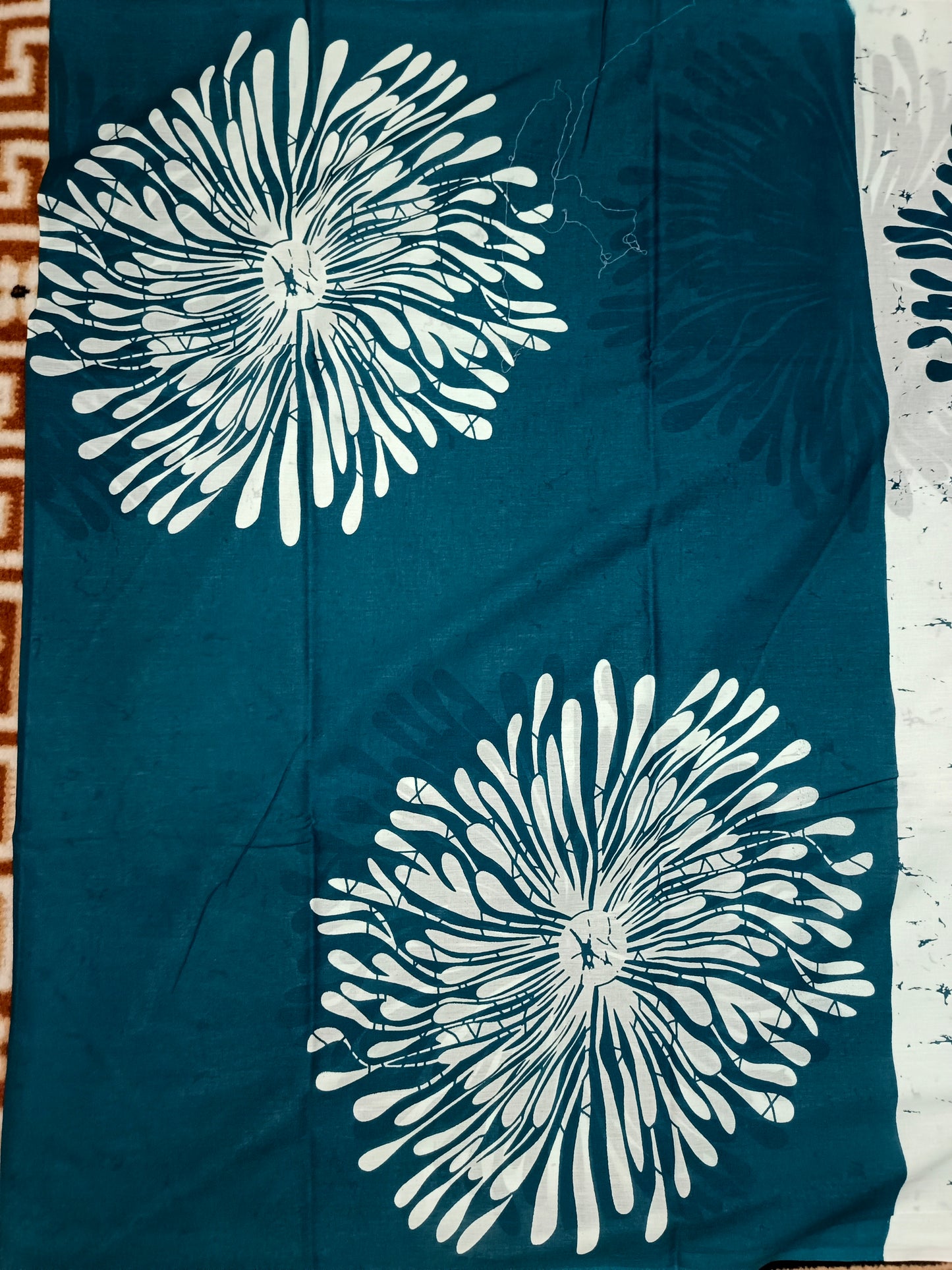 Peacock blue Vegan floral Jaipur cotton saree SA25751