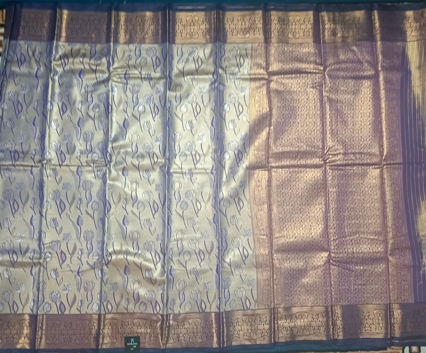 Blue Tulika golden bridal tissue Vegan kanchi saree JA25292