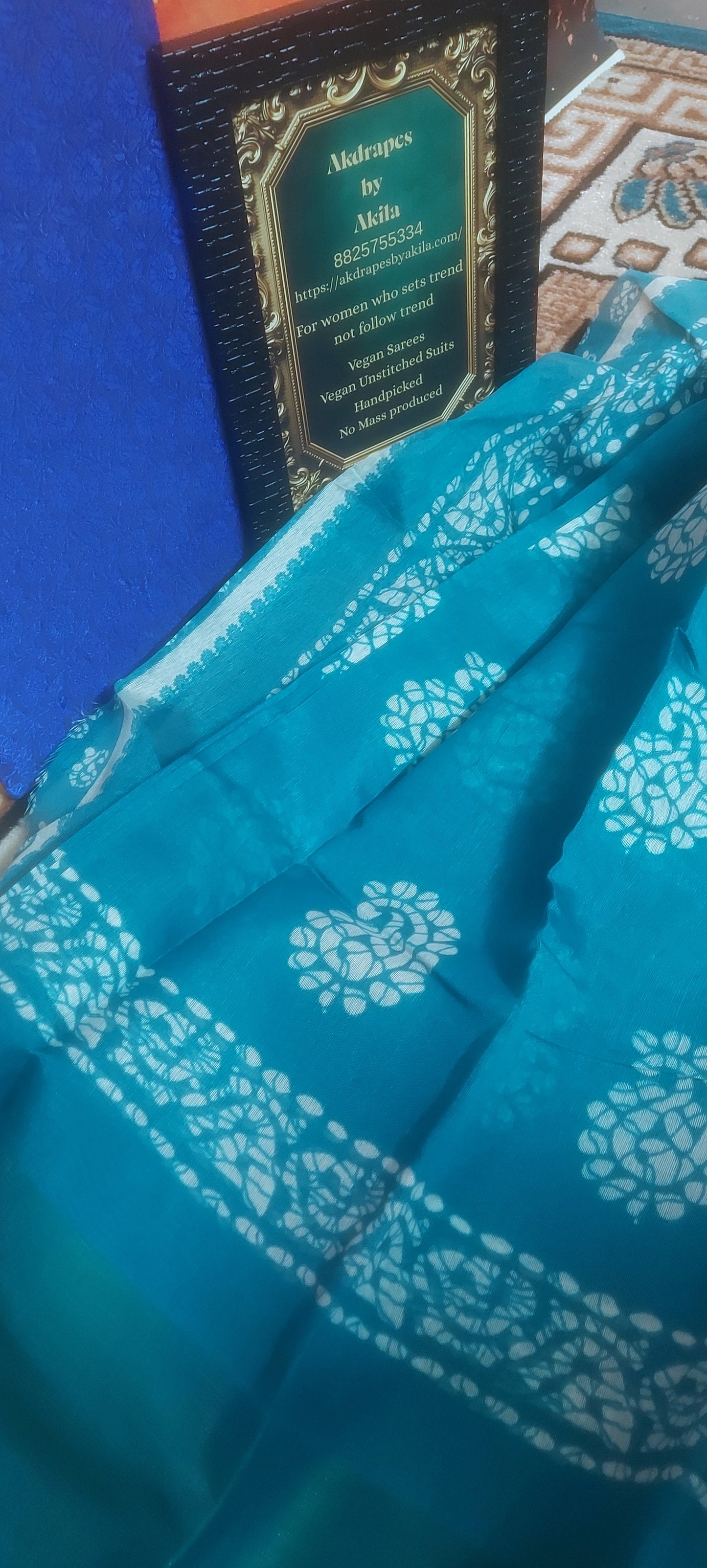 Blue Mango Batik linen zari border saree JA26026