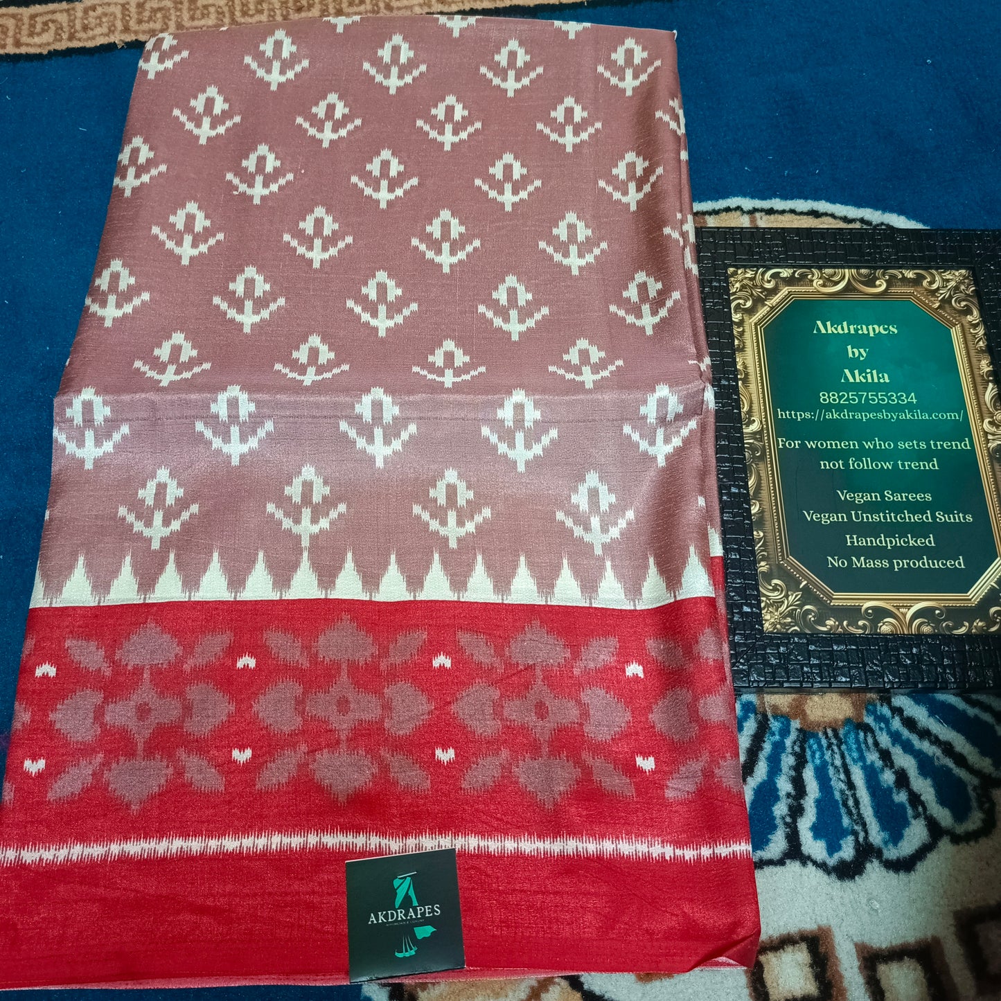 Red Vriddhi silk vol 3 Ikkat vegan tussar crepe digital saree SA25642