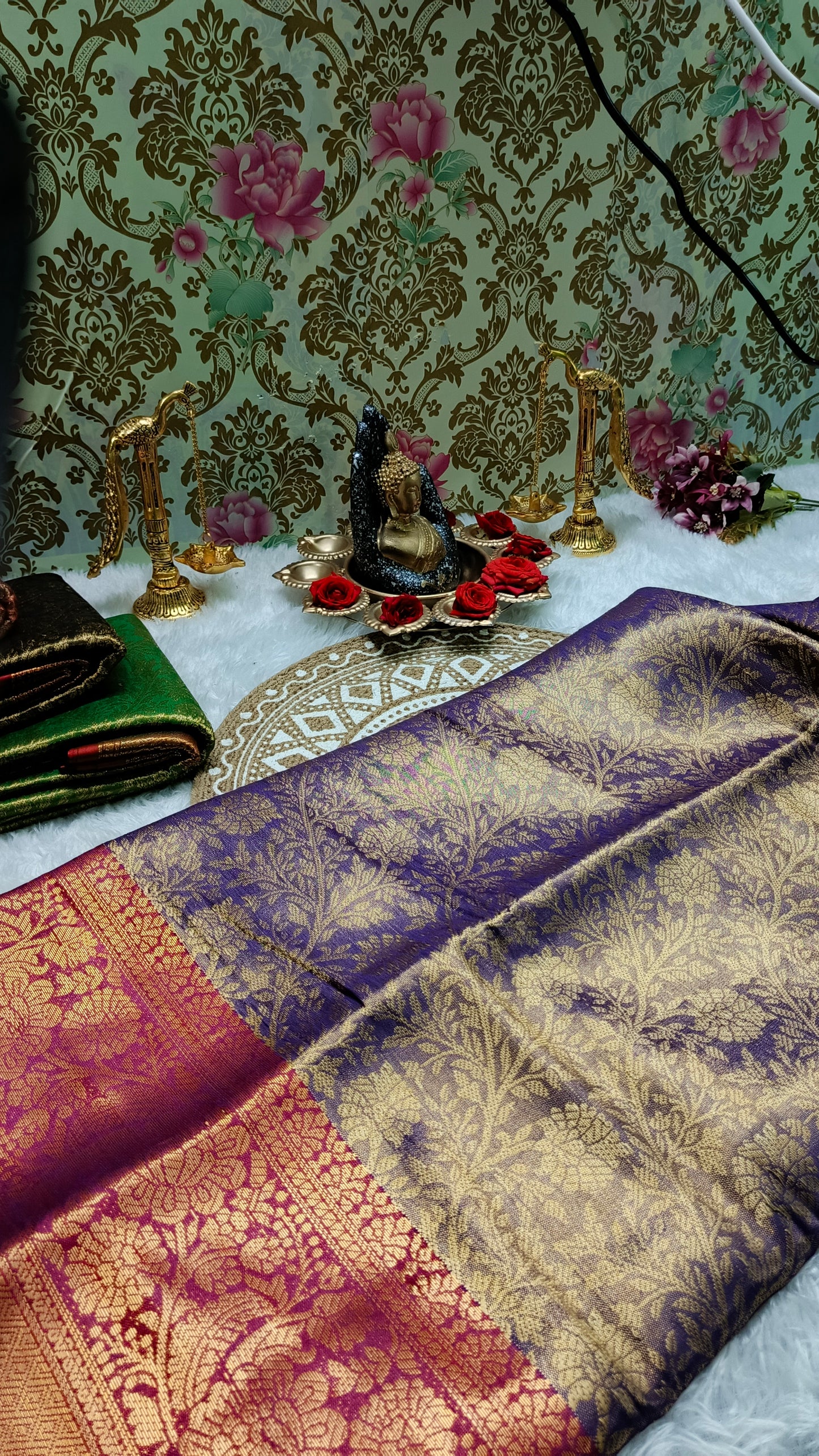 Violet with Red Ratna Vastra vegan kanchi tissue silk saree MA25082