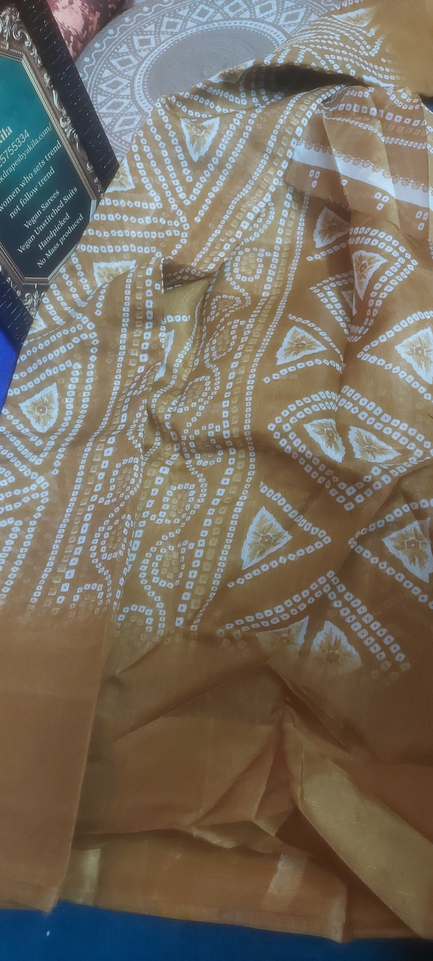 Mustard bandhini Vegan linen Zari border saree JA26045