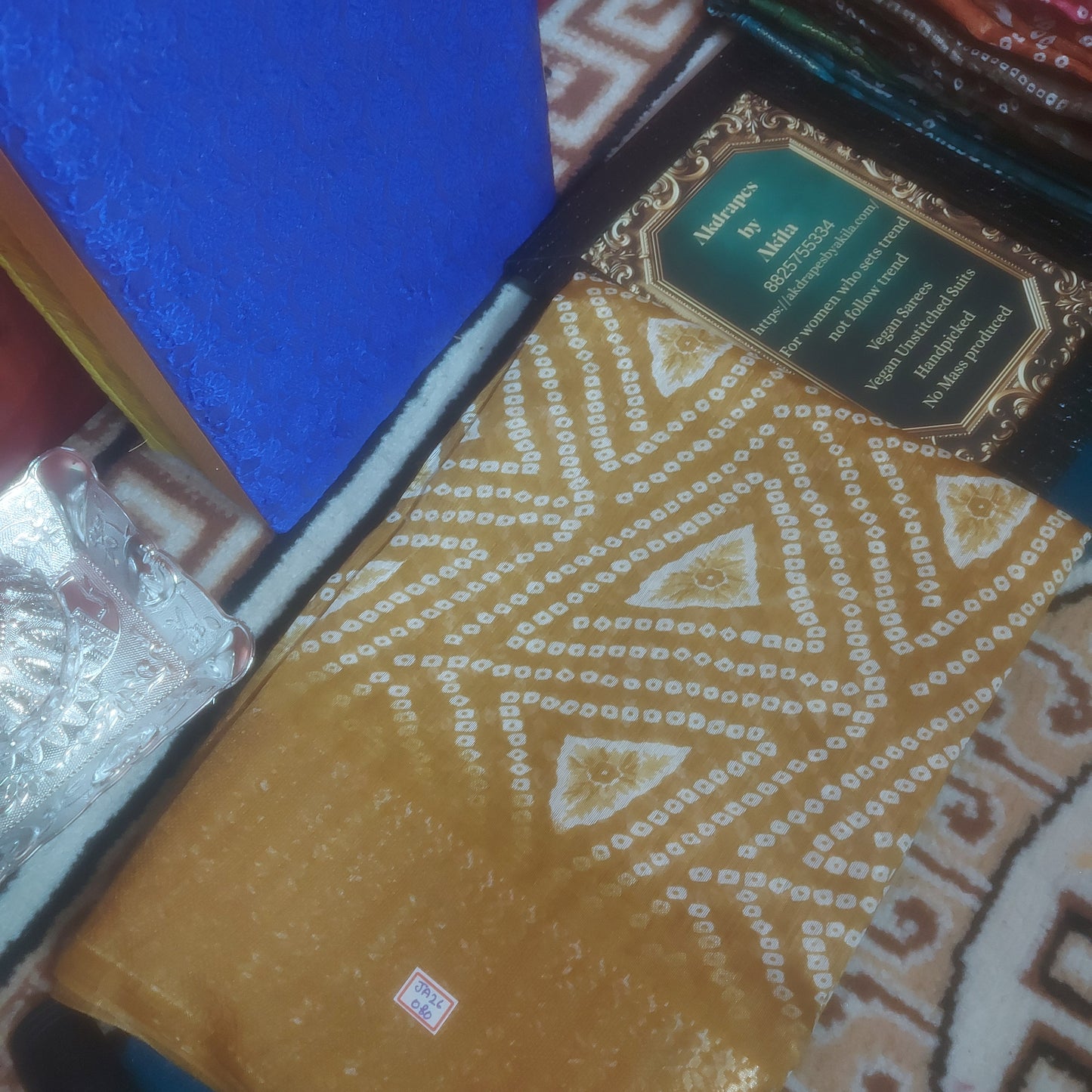 Mustard vegan bandhini linen weaving border saree JA26080