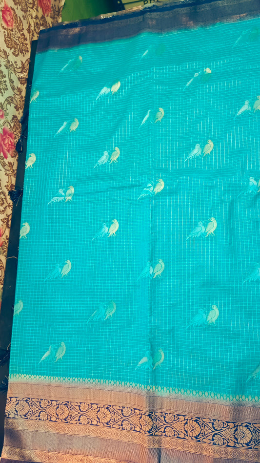 Blue Navy blue Midhuna Pakshi Premium Vegan Crepe silk Saree MA25217