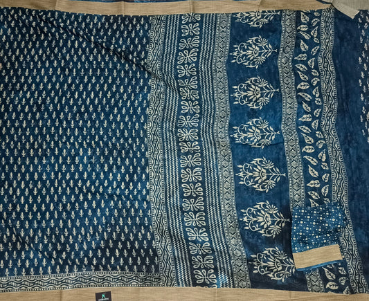 Navy Blue Pina cola vol 1 Rapid discharge Vegan mull cotton saree HA25489