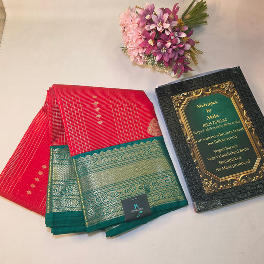 Red Green Parampara vegan kanchi silk saree GA26147