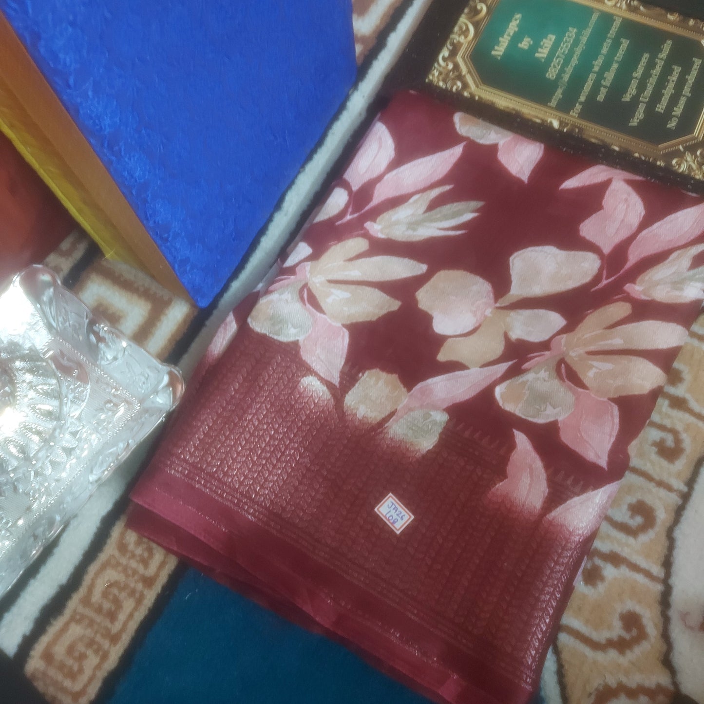 Maroon Vegan dola floral Weaving border saree JA26107