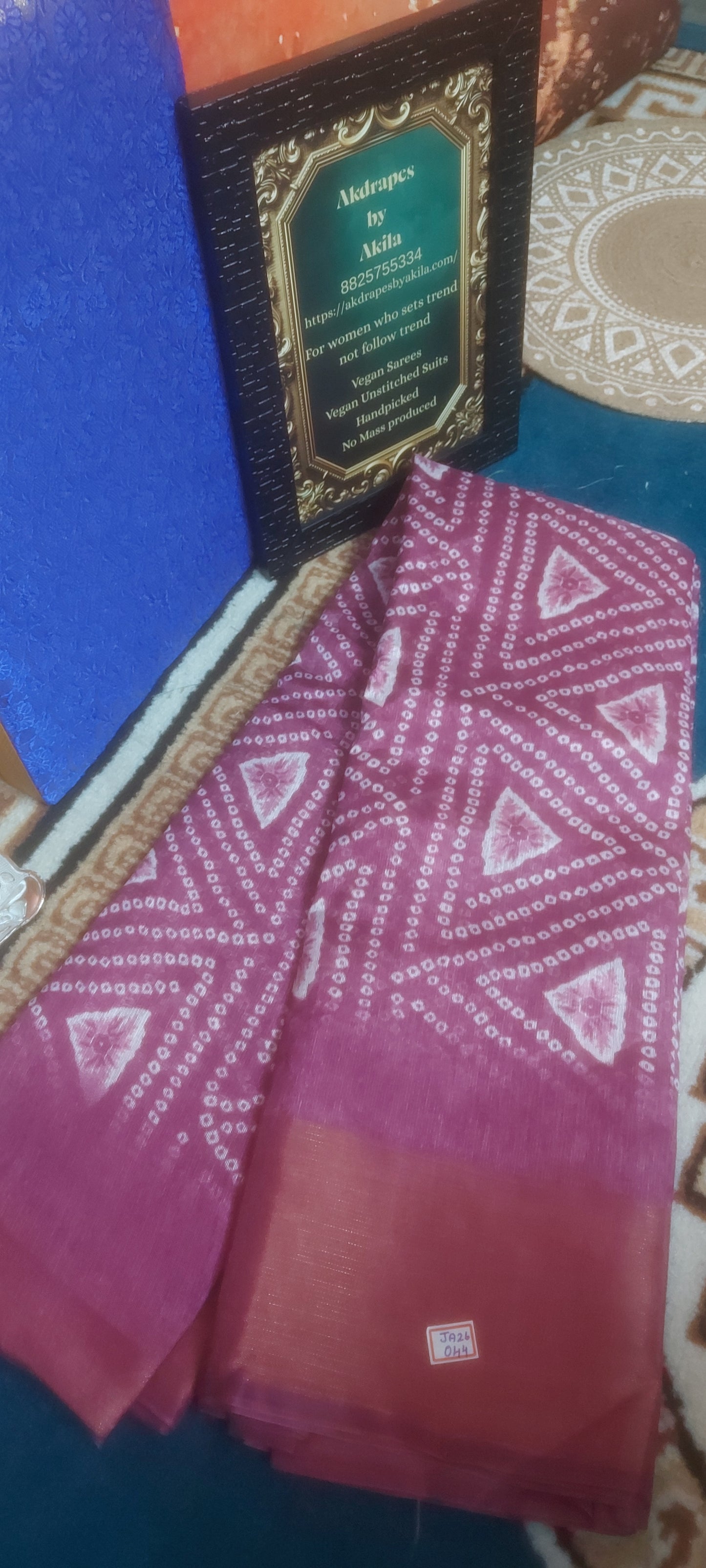 Lilac bandhini Vegan linen Zari border saree JA26044