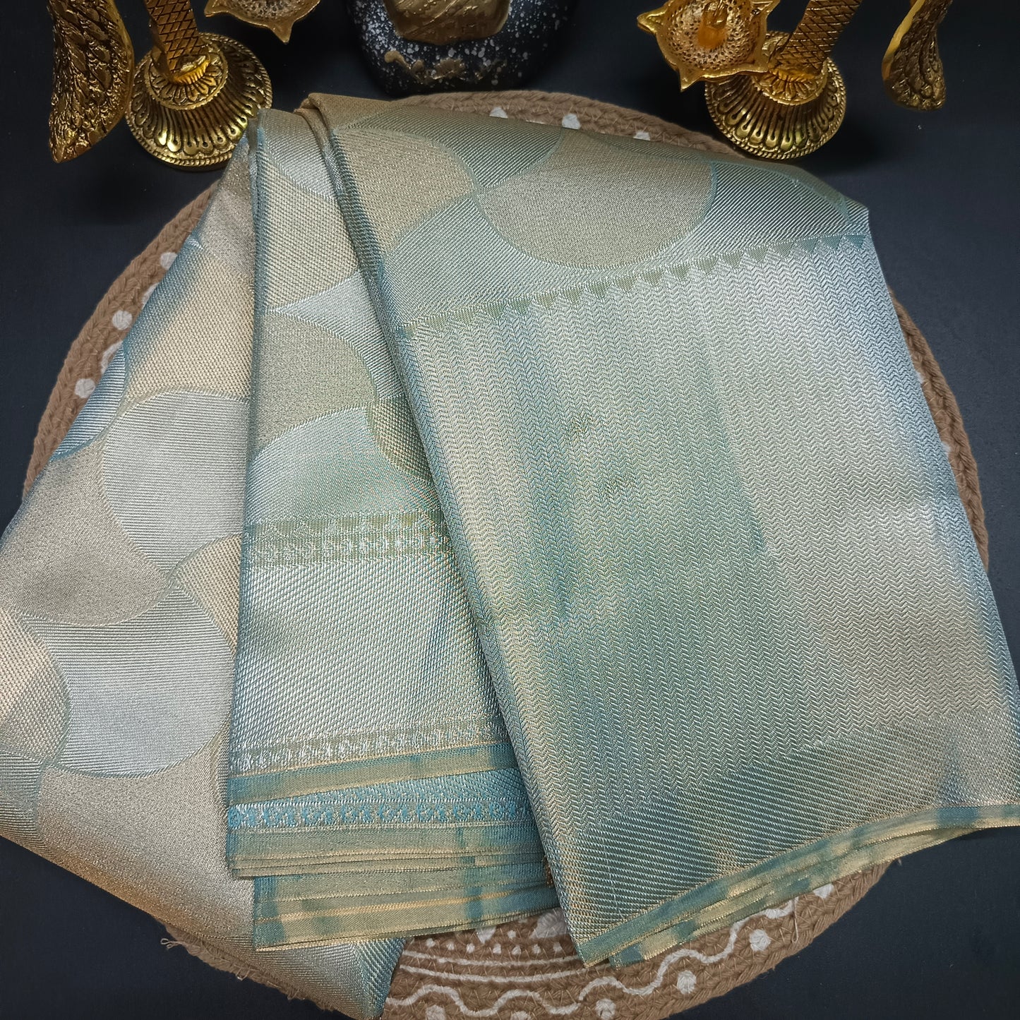 Ice blue Radiance Heritage vegan self tissue kanchi silk saree LA25936