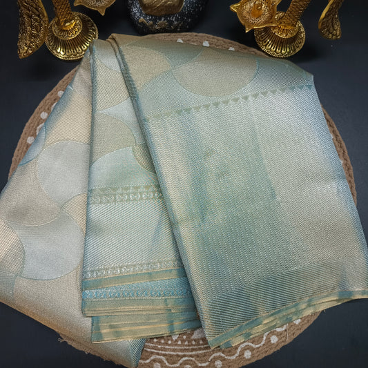 Ice blue Radiance Heritage vegan self tissue kanchi silk saree LA25936