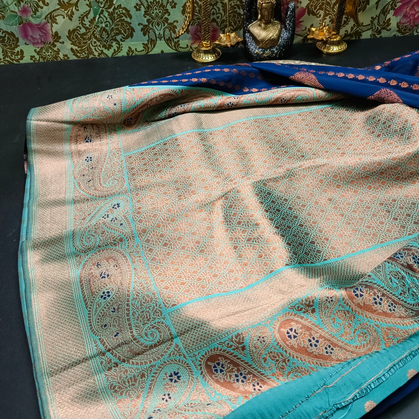 Navy blue blue Pavazha Pattu vegan Kanchi silk saree MA25131