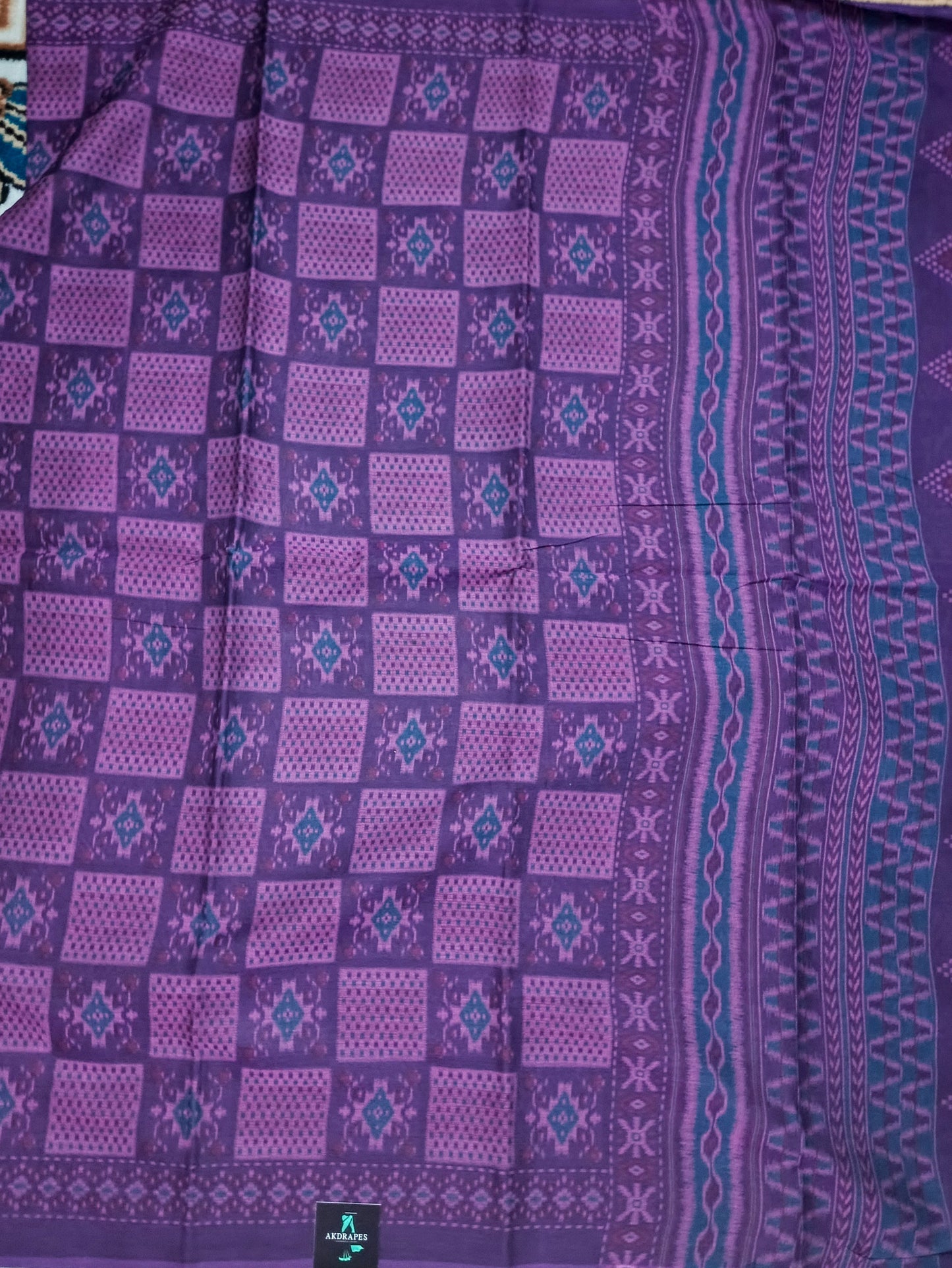 Purple Malai Maska ikkat screen printed vegan malai cotton saree HA25540
