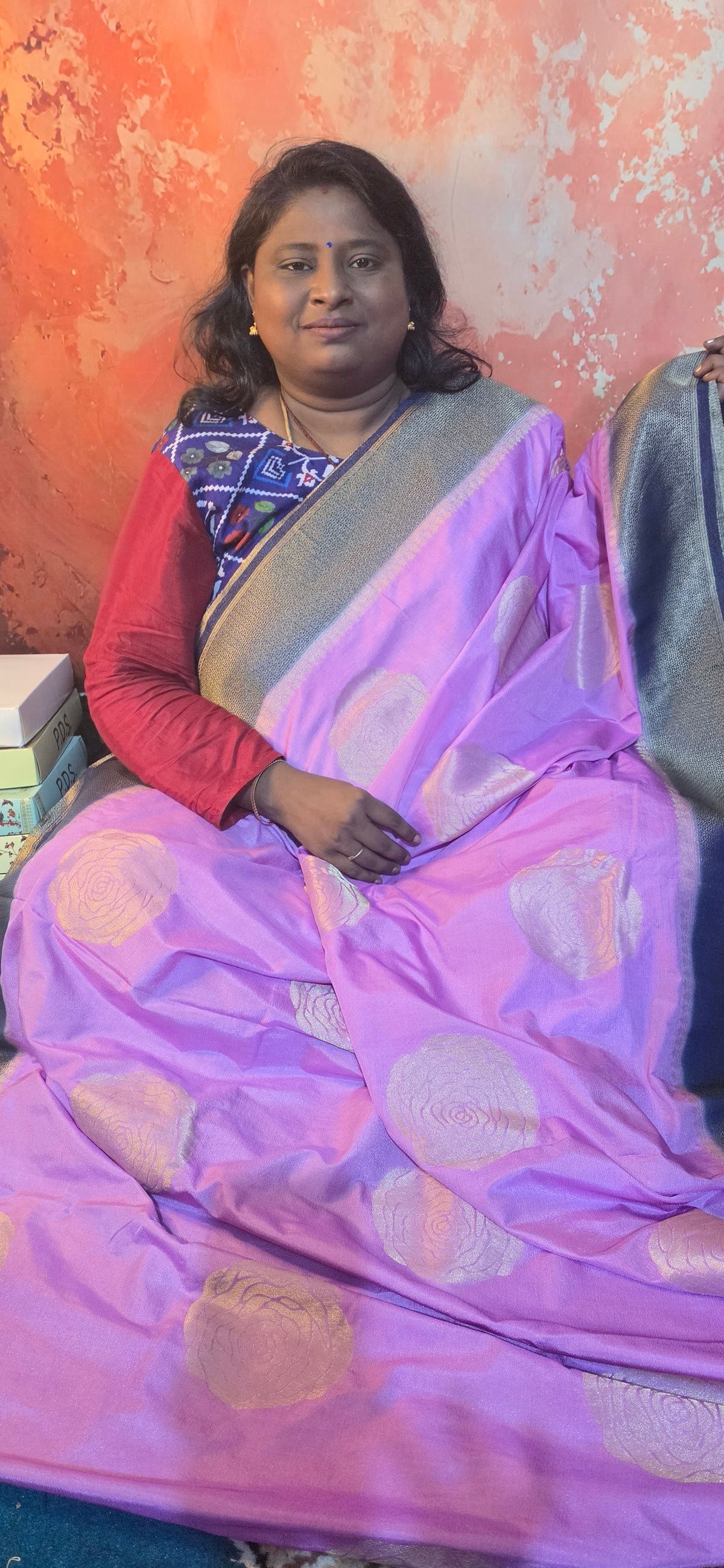 Lavender with Navy blue Zari gulab Viscose crepe silk saree MA25159