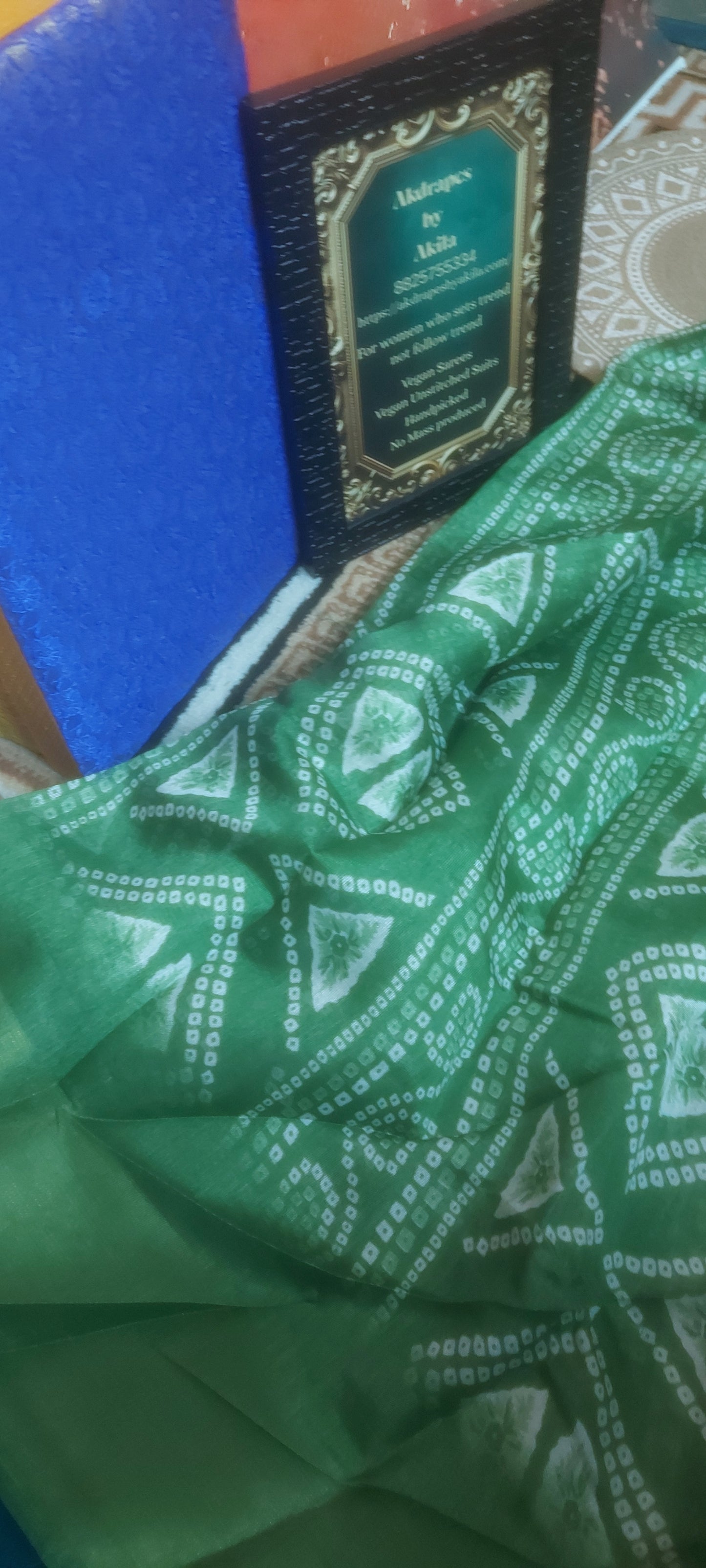 Green bandhini Vegan linen Zari border saree JA26041