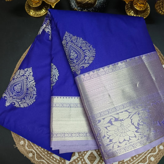 Royal blue with Pastel Varnajalam vegan premium kanchi silk saree LA25916