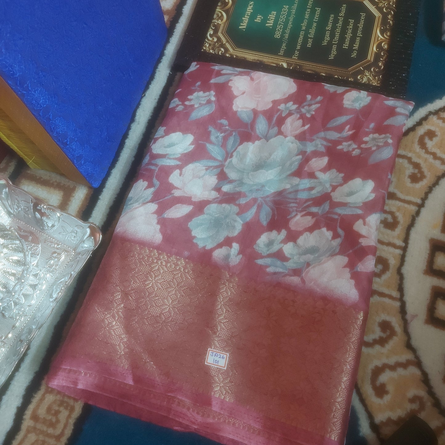 Pink Vegan dola floral Weaving border saree JA26101