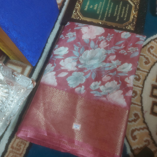 Pink Vegan dola floral Weaving border saree JA26101