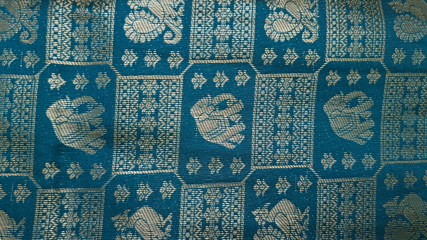 Peacock blue Parijatham Vegan premium kanchi brocade silk saree LA25920