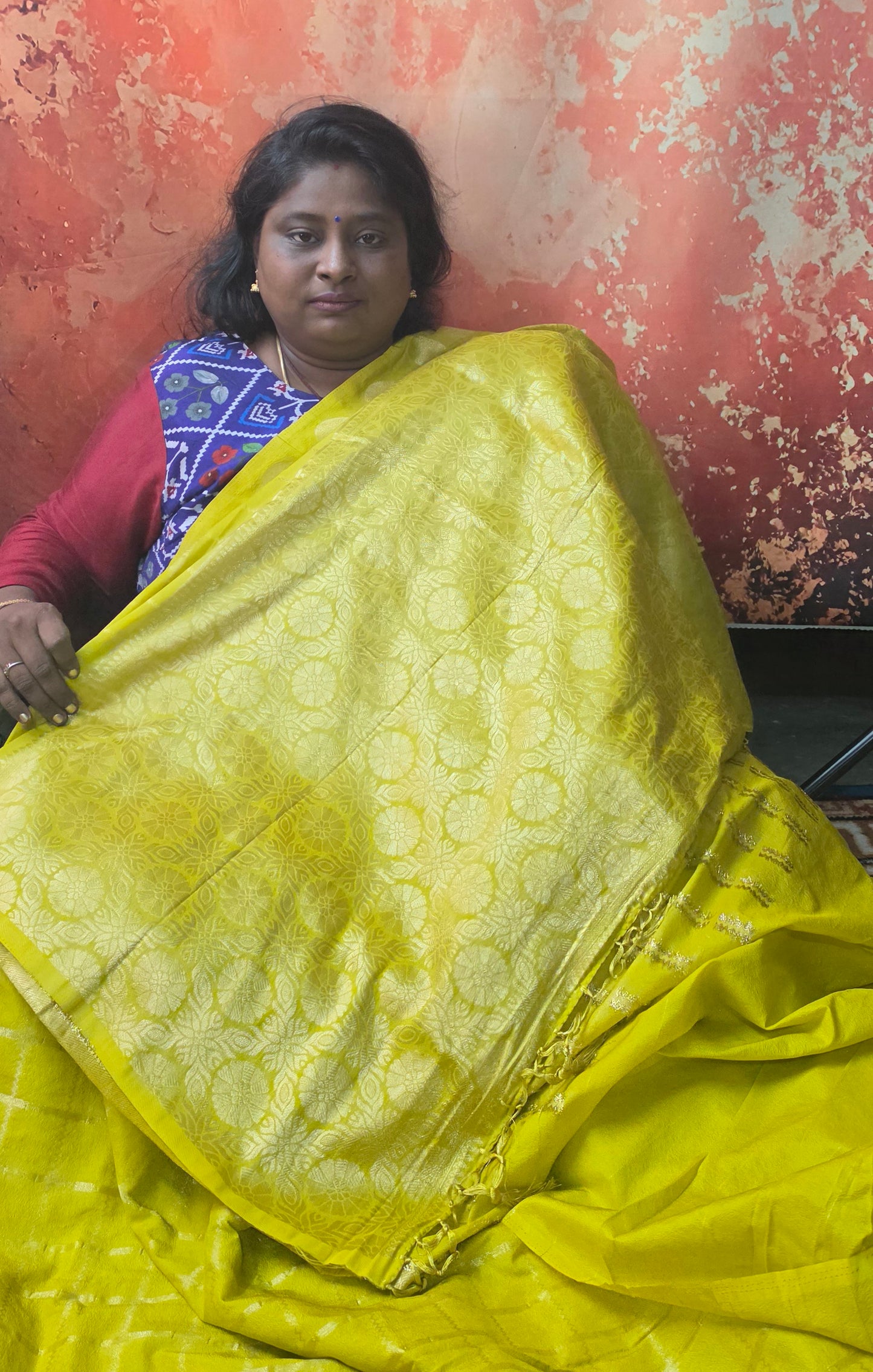 Lemon Yellow Sudar Chakkram vegan kaddi georgette saree MA25096
