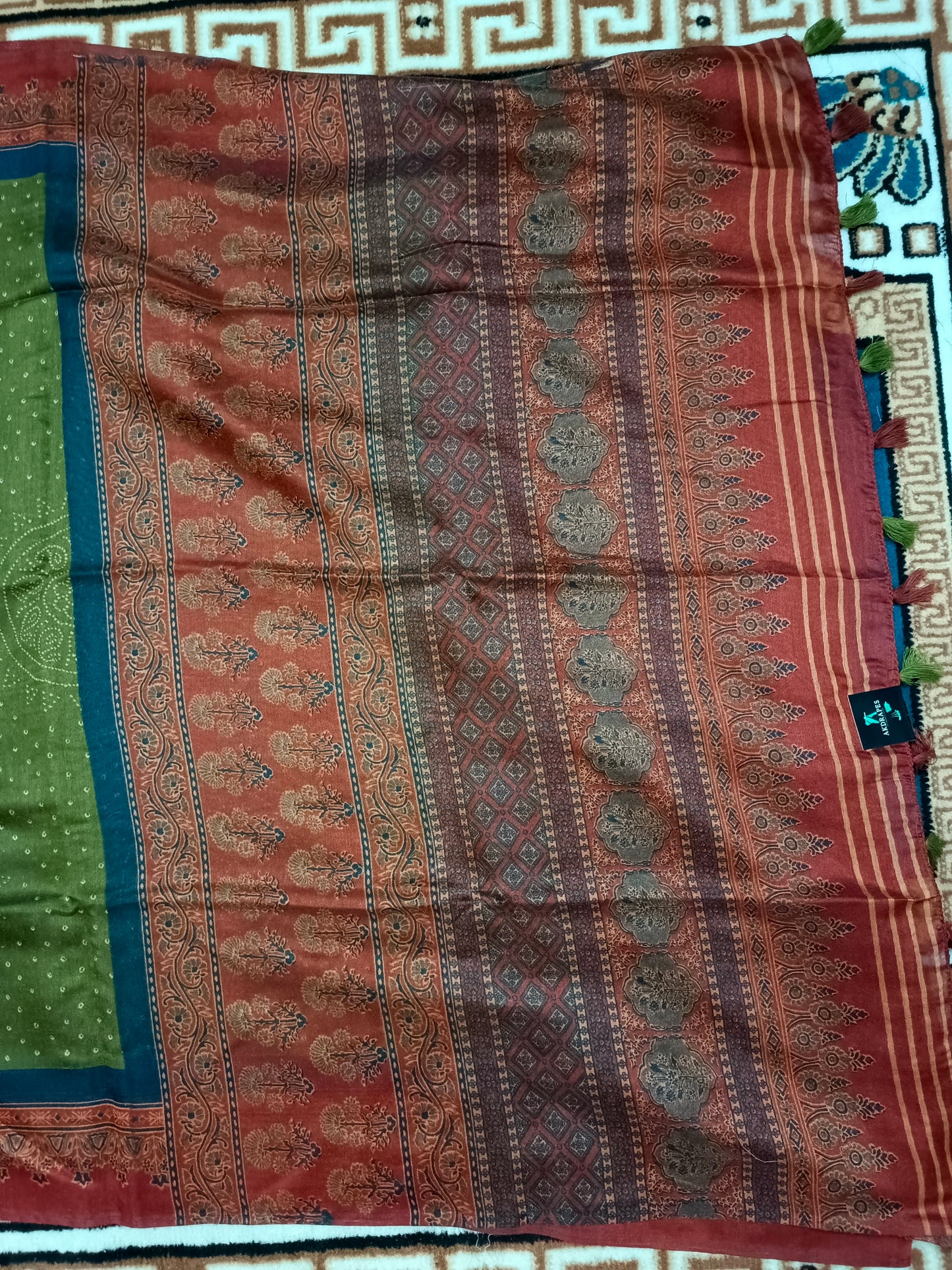 Green Fushion bandhini Ajrakh Malai cotton saree HA25413