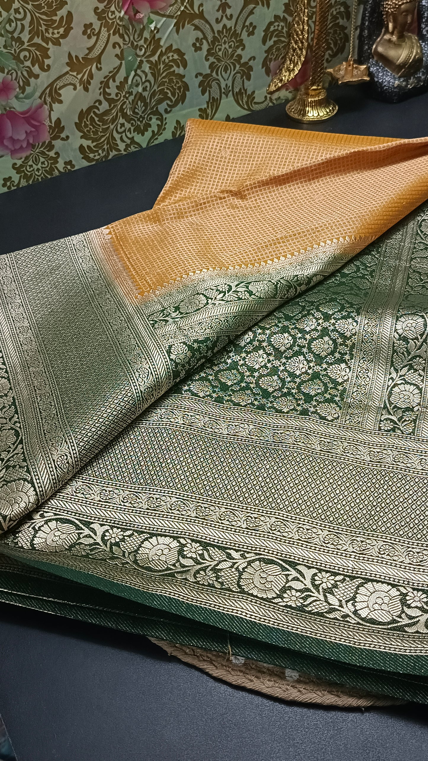 Yellow Zari tara vegan banarasi kaddi georgette saree MA25261