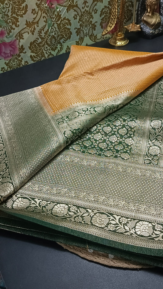 Yellow Zari tara vegan banarasi kaddi georgette saree MA25261