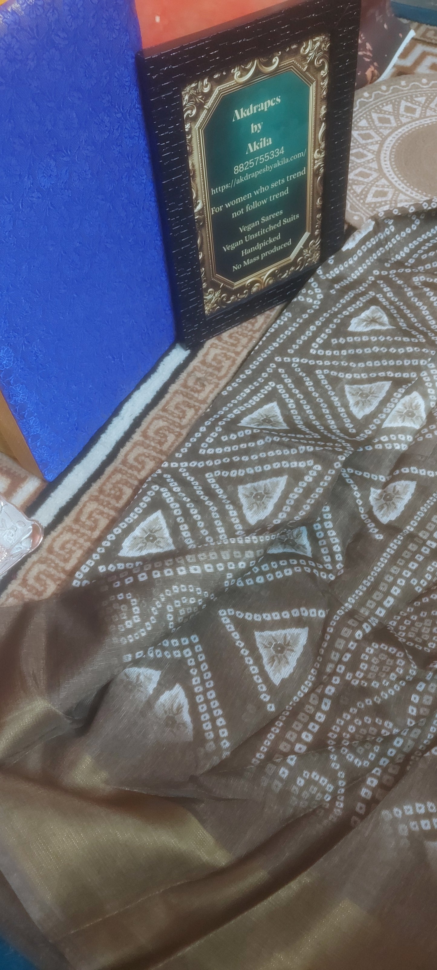 Brown bandhini Vegan linen Zari border saree JA26043