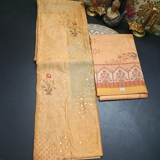 Orange Vegan chanderi pichwai unstitched suits HA25364