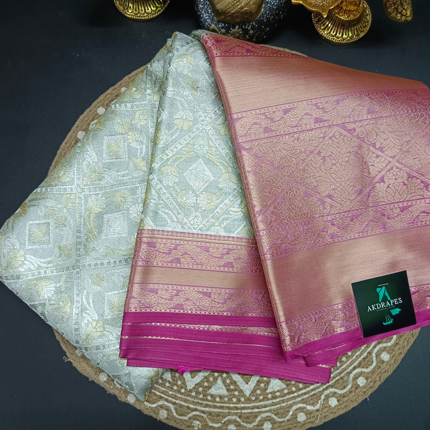 White vaibavam Vegan pastel kanchi brocade saree JA25326