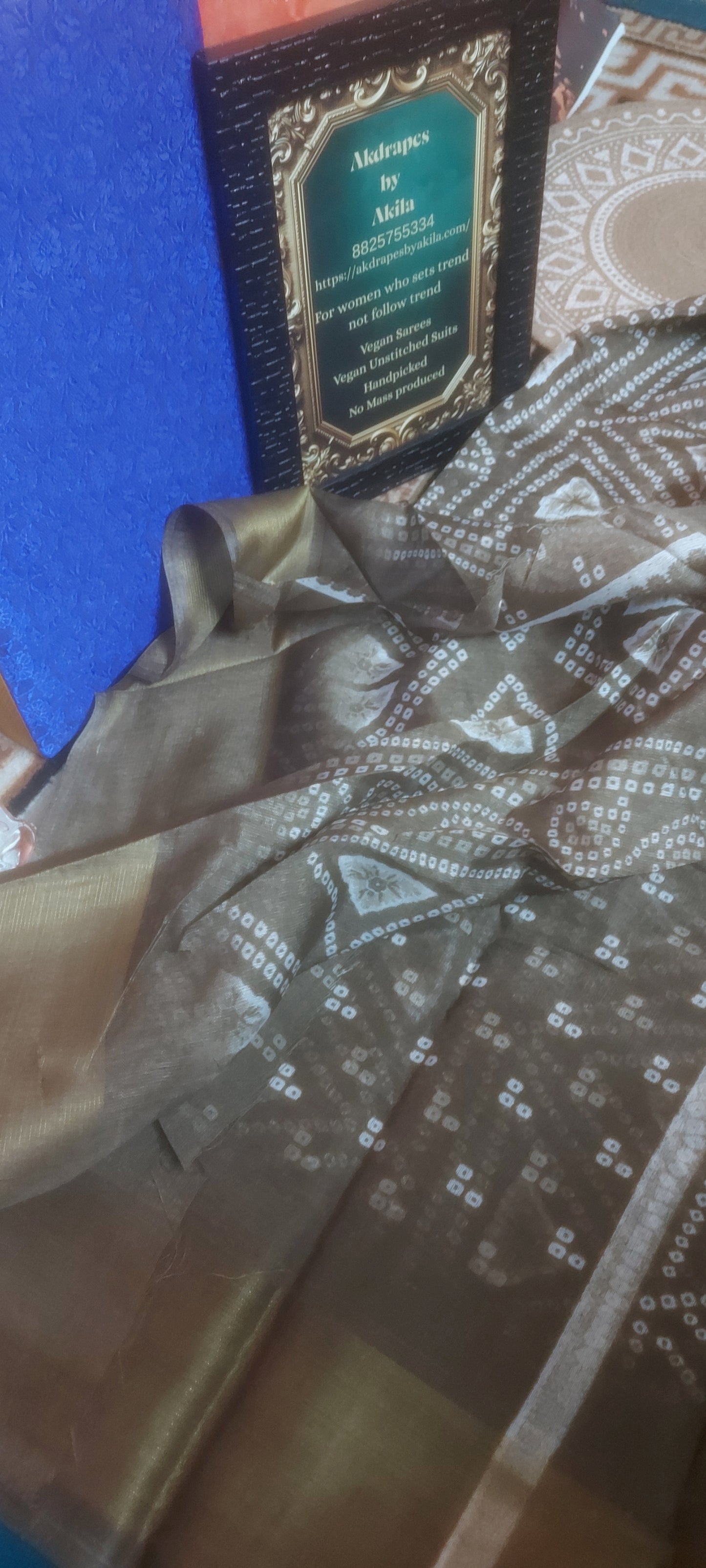 Brown bandhini Vegan linen Zari border saree JA26043