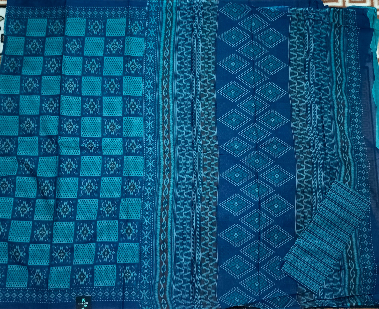 Blue Malai Maska ikkat screen printed vegan malai cotton saree HA25542
