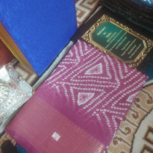 Purple vegan bandhini linen weaving border saree JA26082