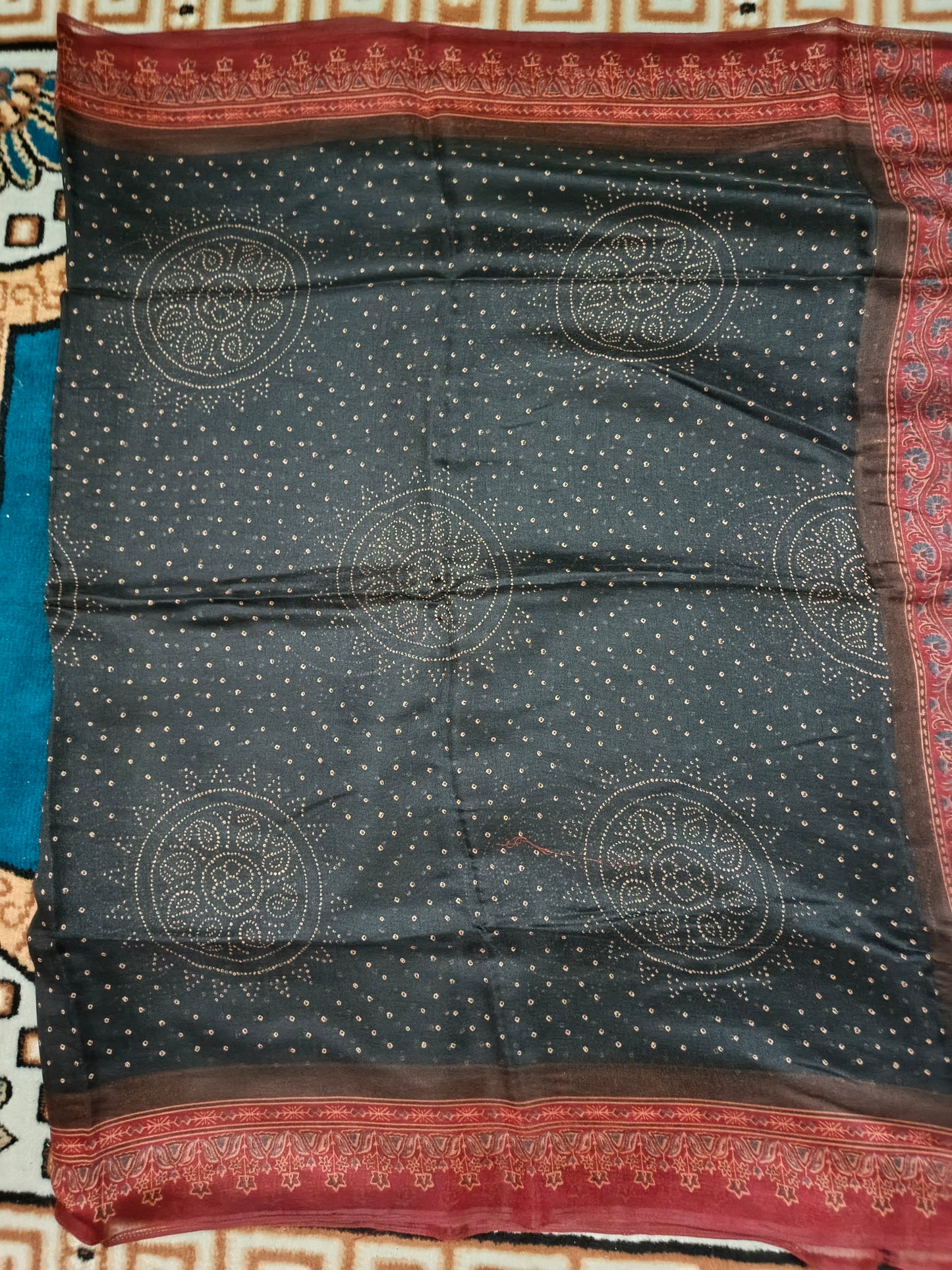 Black Fushion bandhini Ajrakh Malai cotton saree HA25411